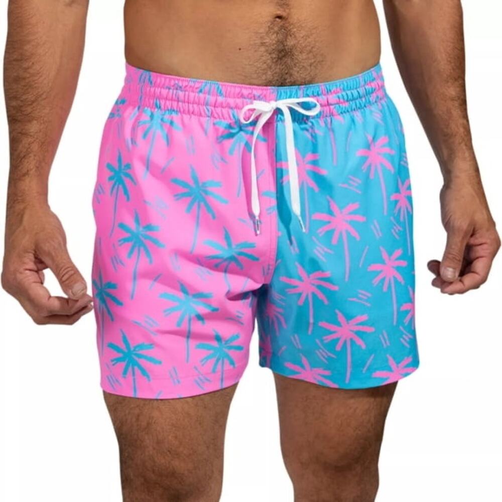 Chubbies Men's Prince of Prints Pink Blue Palm Tree 5.5" Swim Trunks Size S